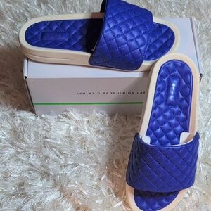 APL Quilted Slide Sandals in Royal Blue and Cream